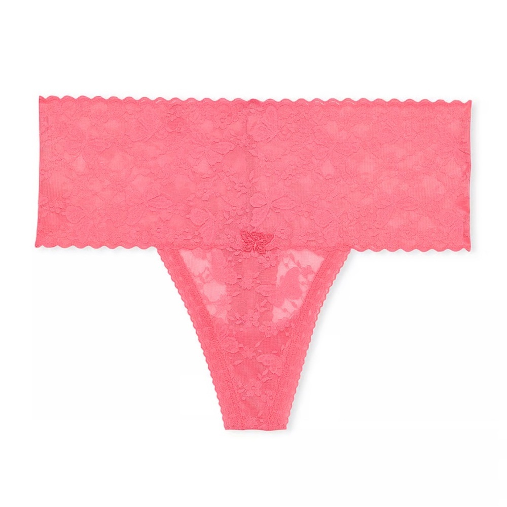 NWT Victoria's Secret "Pink" Coral Lace Thong Size M